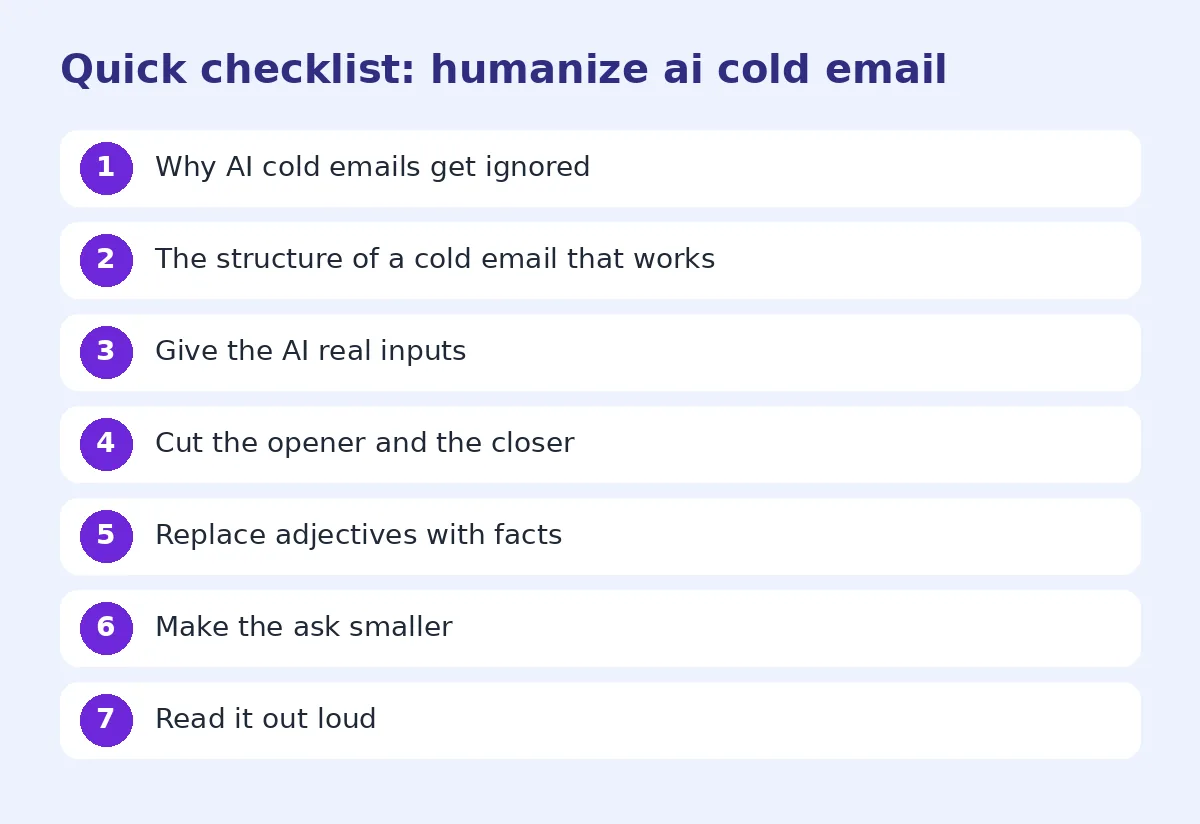 Step-by-step checklist for humanize ai cold email