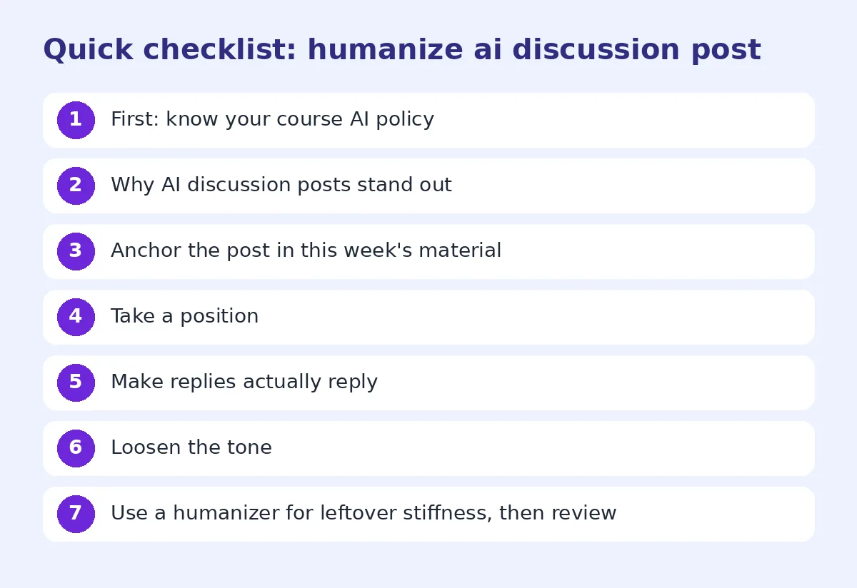 Step-by-step checklist for humanize ai discussion post