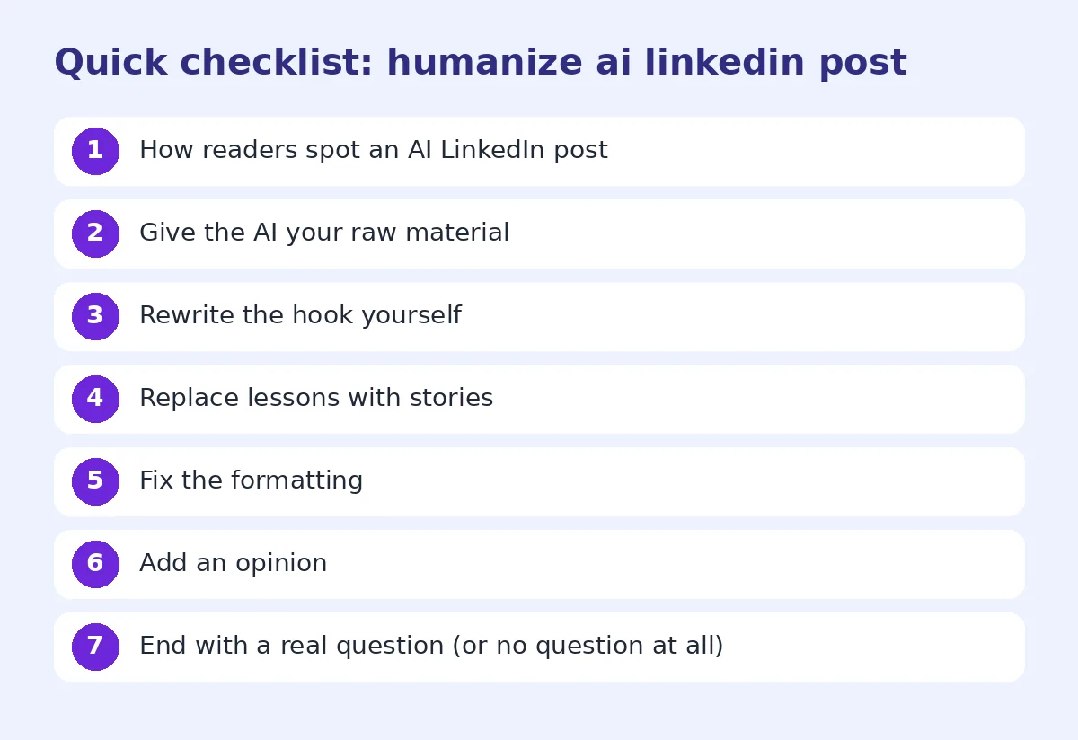 Step-by-step checklist for humanize ai linkedin post