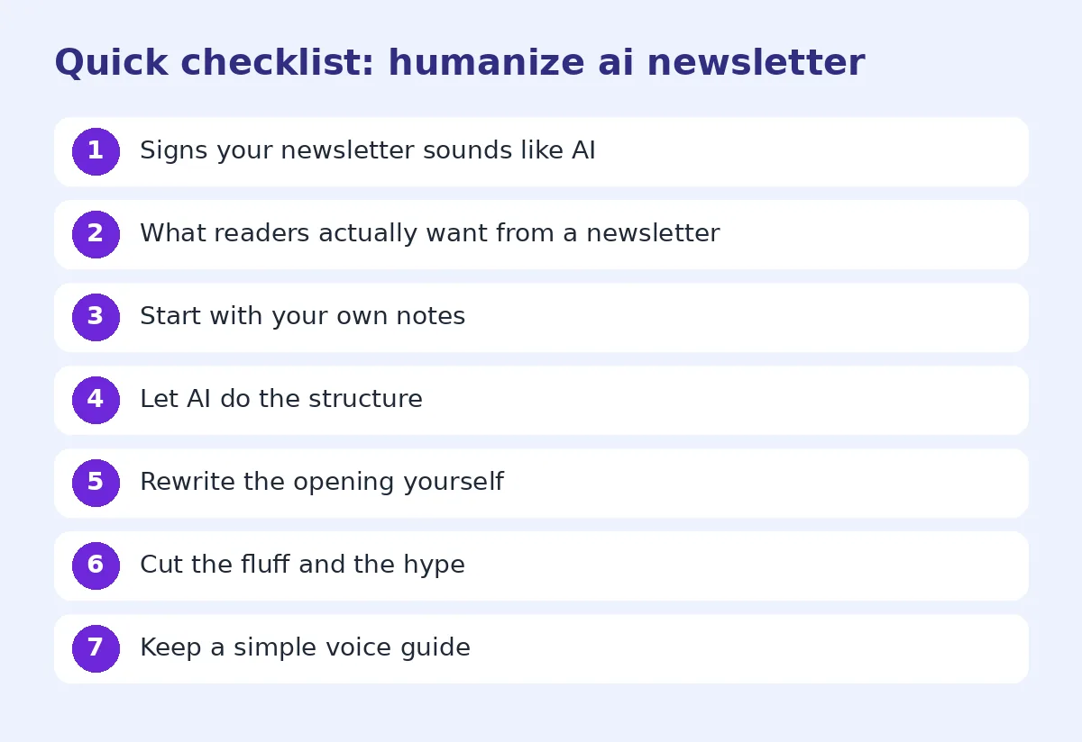 Step-by-step checklist for humanize ai newsletter