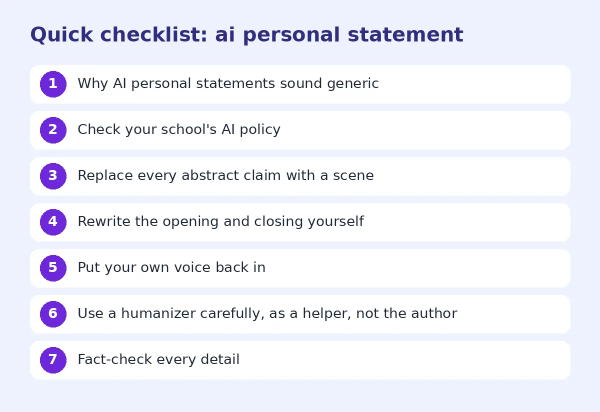 Step-by-step checklist for ai personal statement