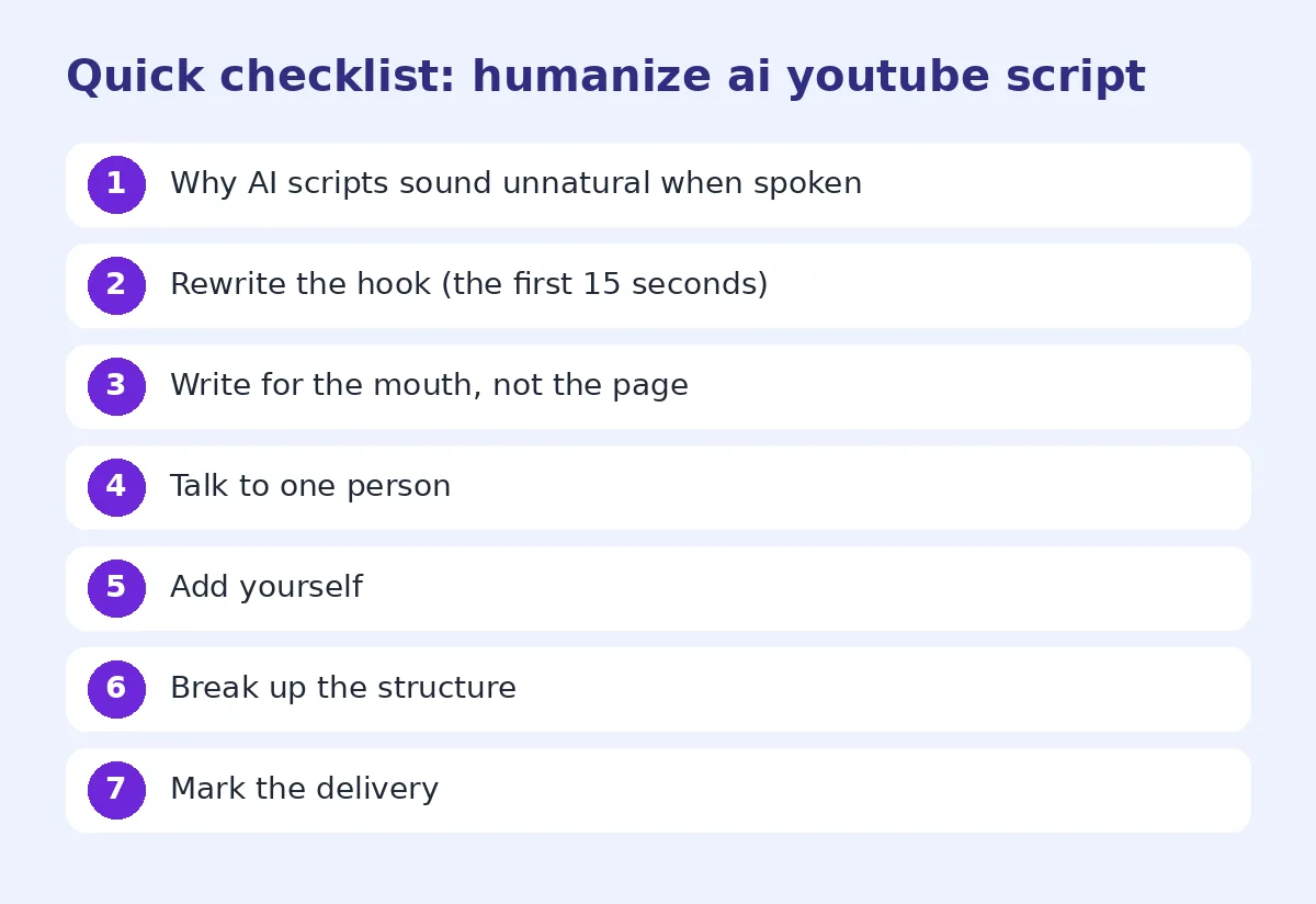 Step-by-step checklist for humanize ai youtube script