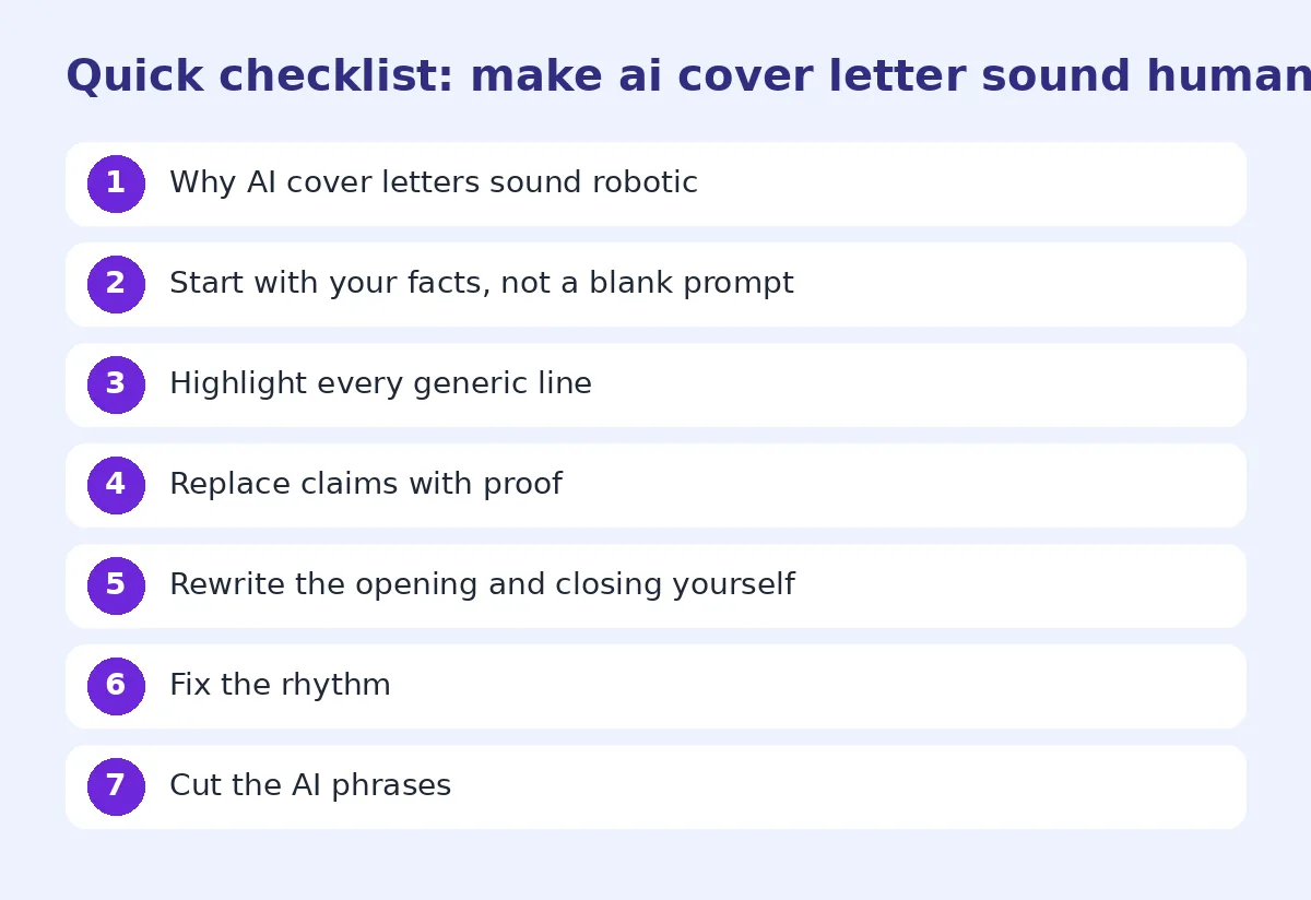 Step-by-step checklist for make ai cover letter sound human
