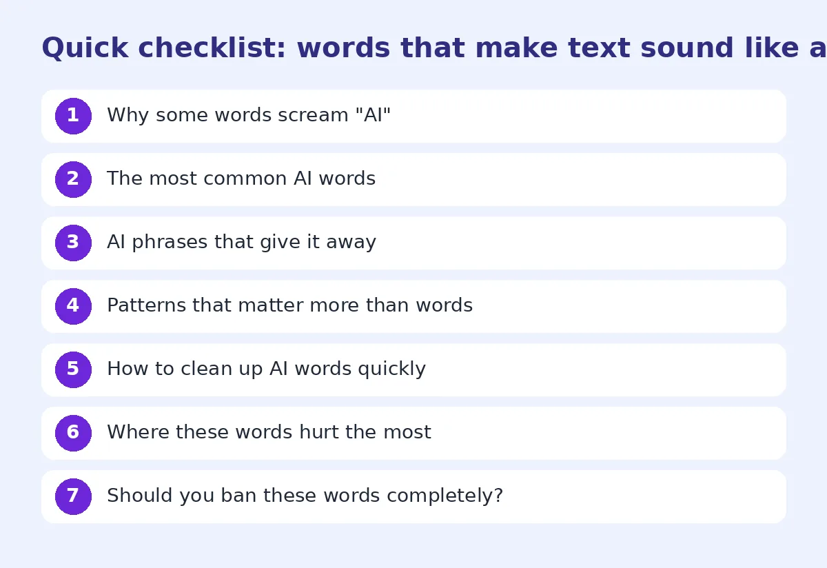 Step-by-step checklist for words that make text sound like ai